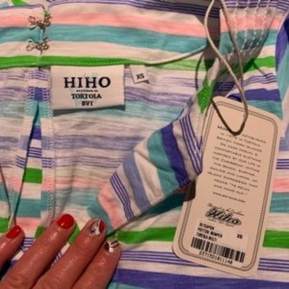 HiHo Peyton Romper beach wear coverup blue green white and pink Multi-stripe XS - Picture 6 of 8